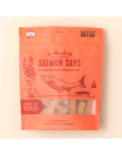 Polkadog Salmon Says Bone Shaped Crunchy Dog and Cat Treats 7oz