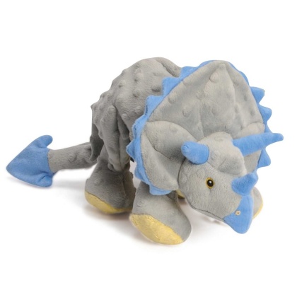 Grey - goDog Dinos Frills Triceratops w/Chew Guard Plush Dog Toy  - Large