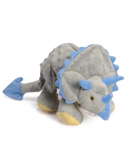 Grey - goDog Dinos Frills Triceratops w/Chew Guard Plush Dog Toy  - Large