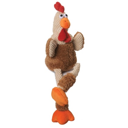 goDog Checkers Skinny Rooster Brown w/Chew Guard Plush Dog Toy - Large