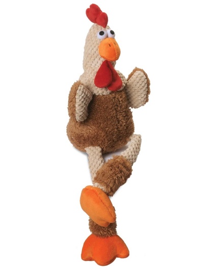 goDog Checkers Skinny Rooster Brown w/Chew Guard Plush Dog Toy - Large