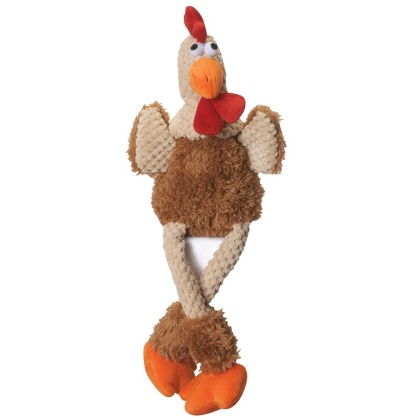 goDog Checkers Skinny Rooster Brown w/Chew Guard Plush Dog Toy - Small