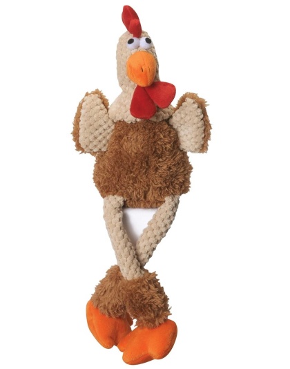 goDog Checkers Skinny Rooster Brown w/Chew Guard Plush Dog Toy - Small