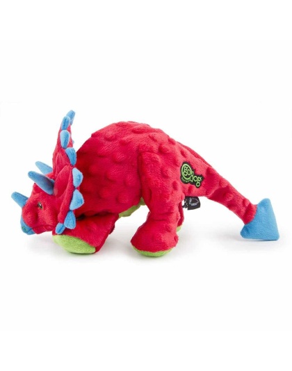 goDog Dino Triceratops w/Chew Guard Plush Dog Toy Red  - Large