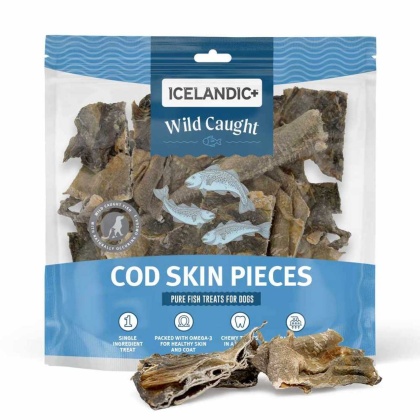 Icelandic+ Cod Skin Pieces Dog Fish Treat Bulk (Mixed Pieces) 1lb Bag