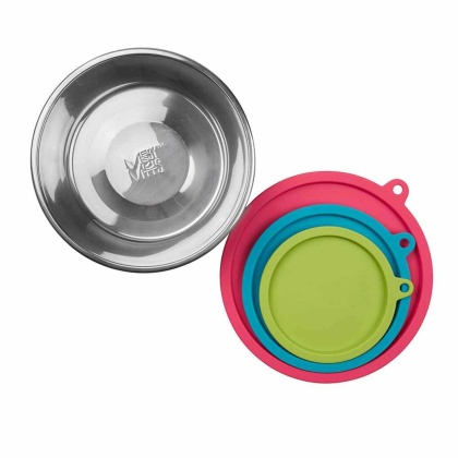 Green, Blue, Watermelon - Messy Mutts Bowl w/Lid  - 3 XL Bowls & Lids (6 Cups) 6pc Box Set
