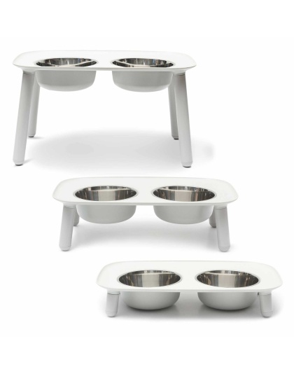 Light Grey - Messy Mutts Adjustable Elevated Double Feeder with Stainless Bowls   - 7 Cups