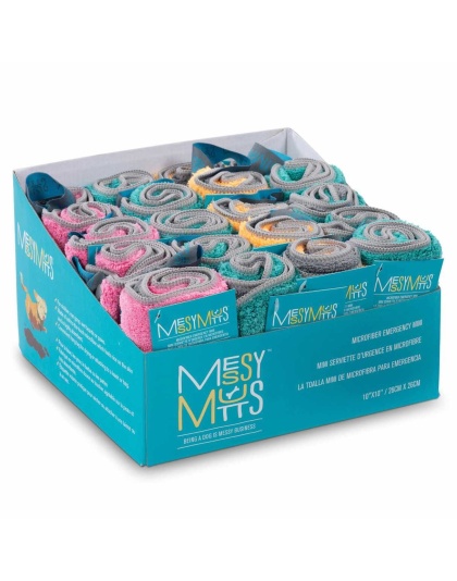 Messy Mutts Microfiber Dual Sided Emergency Mini Towel with Clip Assorted 20ct 10" x 10" CDU