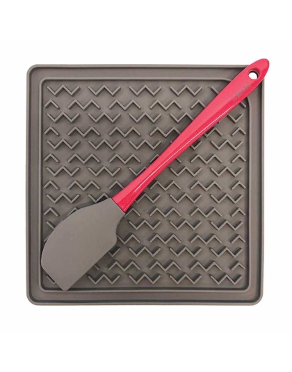 Messy Mutts Silicone Therapeutic Dog Feeding Mat w/Spatula Grey 8" x 8"