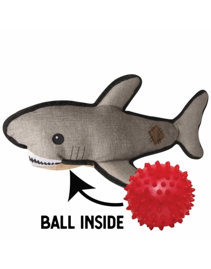 SnugArooz Saul the Shark w/ Rubber Spikey Ball Plush Dog Toy 19"