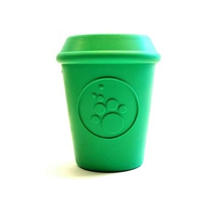 Green - SodaPup Rubber Coffee Cup Durable Dog Chew Toy  - Medium 3.4"