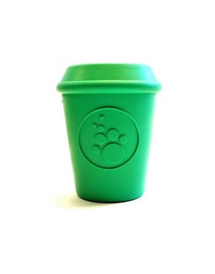Green - SodaPup Rubber Coffee Cup Durable Dog Chew Toy  - Medium 3.4"