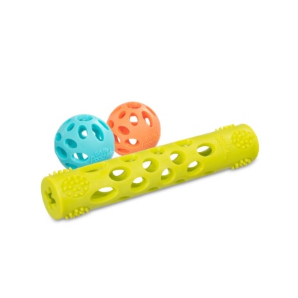 Totally Pooched Huff'n Puff 3pc, Two Ball & Stick Set, Rubber, Assorted