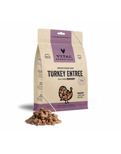 Vital Essentials(R) Freeze-Dried Raw Turkey Entree Cat Food Mini Nibs, - 12 oz