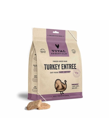 Vital Essentials(R) Freeze-Dried Raw Turkey Entree Cat Food Mini Patties, - 8 oz