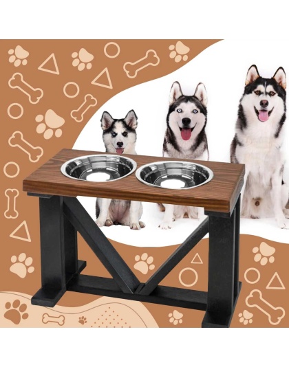 Farmhouse 2-Bowl Elevated Dog Feeder Ebony Medium, Black Base