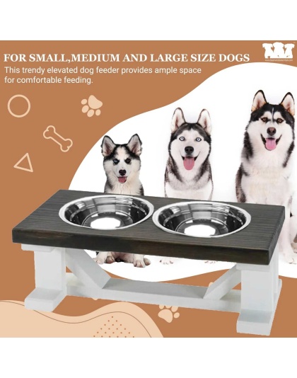 Farmhouse 2-Bowl Elevated Dog Feeder Chestnut Large, White Base