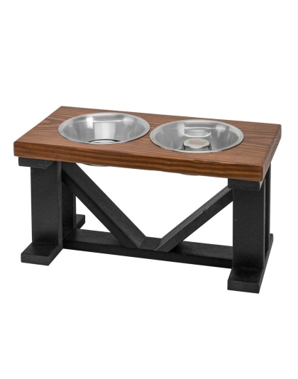 Farmhouse 2-Bowl Elevated Dog Feeder Chestnut Small, Black Base