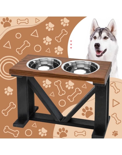 Farmhouse 2-Bowl Elevated Dog Feeder Ebony Large, Black Base