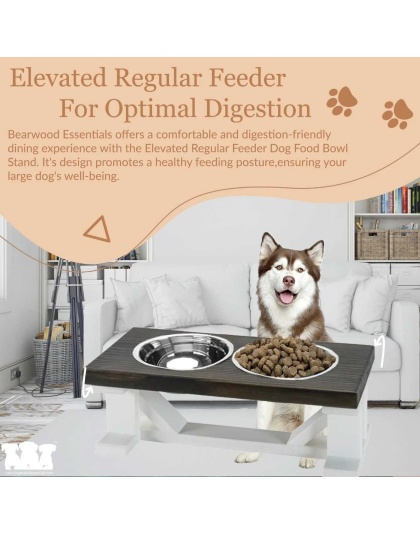Farmhouse 2-Bowl Elevated Dog Feeder Grey Small, White Base