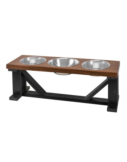 Farmhouse 3-Bowl Elevated Dog Feeder Chestnut Medium, Black Base
