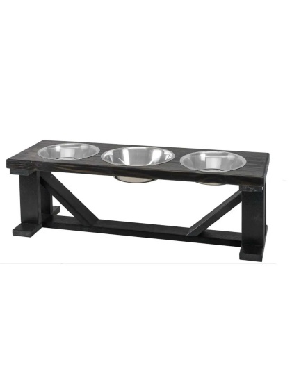 Farmhouse 3-Bowl Elevated Dog Feeder Ebony Medium, Black Base
