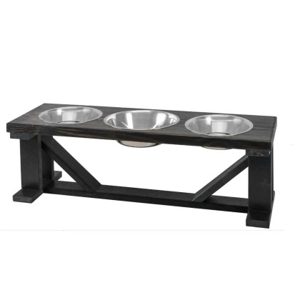 Farmhouse 3-Bowl Elevated Dog Feeder Ebony Small, Black Base