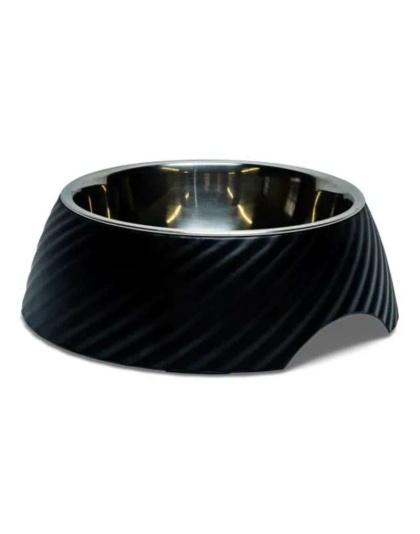 Black - Twill Round Melamine Stainless Steel Dog Bowl  - Medium (12 oz)