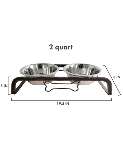 Rustic Dog Bone Feeder with 2 Stainless Steel Dog Bowls - 1 Quart