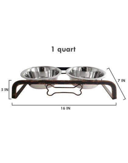 Rustic Dog Bone Feeder with 2 Stainless Steel Dog Bowls - 2 Quarts