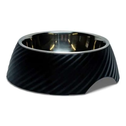 Black - Twill Round Melamine Stainless Steel Dog Bowl  - Large (24 oz)
