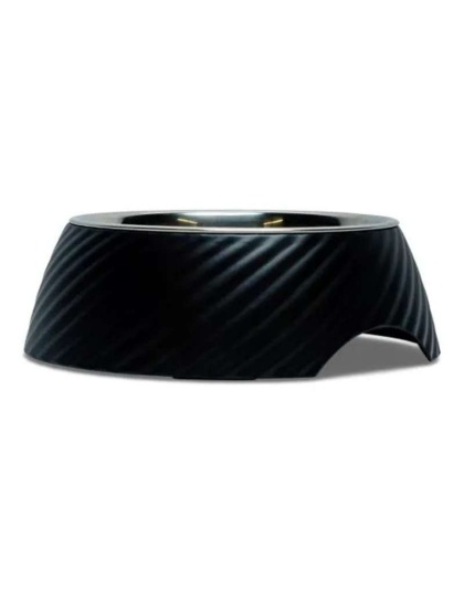 Black - Twill Round Melamine Stainless Steel Dog Bowl  - Large (24 oz)