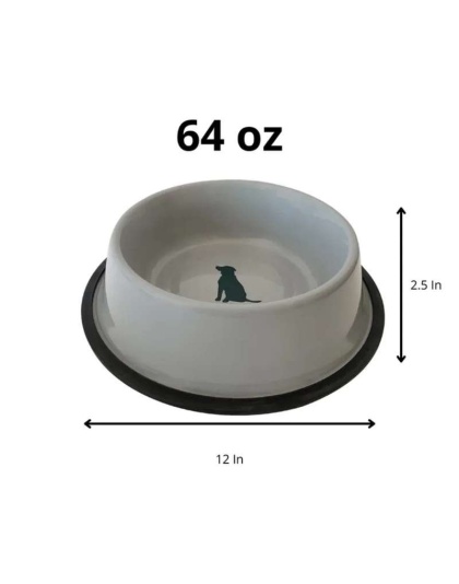 Non Skid Cool Gray Bowl with Teal Dog Design - 16 oz