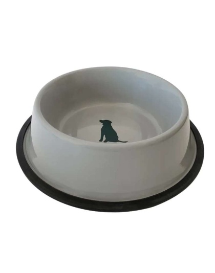 Non Skid Cool Gray Bowl with Teal Dog Design - 8 oz