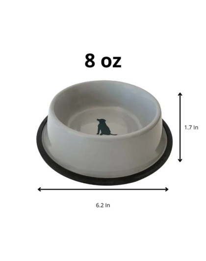 Non Skid Cool Gray Bowl with Teal Dog Design - 32 oz