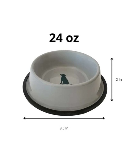 Non Skid Cool Gray Bowl with Teal Dog Design - 32 oz