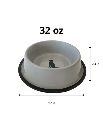 Non Skid Cool Gray Bowl with Teal Dog Design - 64 oz