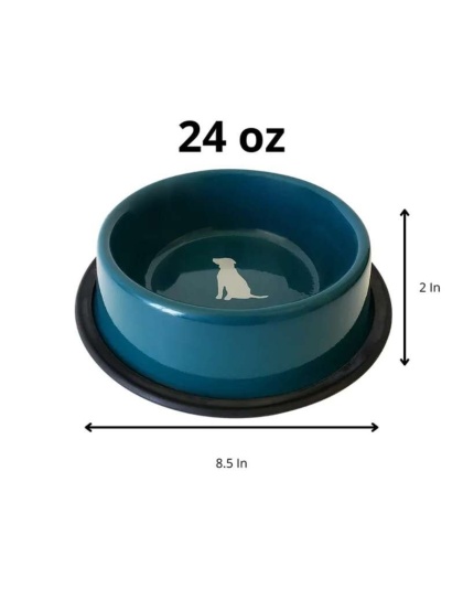 Teal - Nonskid Dog Bowl with Cool Gray Dog Silhouette - 8 oz