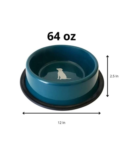 Teal - Nonskid Dog Bowl with Cool Gray Dog Silhouette - 64 oz