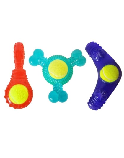 Boomerang, 3-Bone Squeaker, Orange Squeaker - Tennis Ball Dog Toy Variety Pack