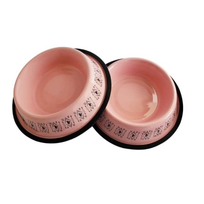 Pink - Stainless Steel Unicorn Boho Design Dog Bowl - 24 oz