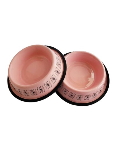 Pink - Stainless Steel Unicorn Boho Design Dog Bowl - 24 oz