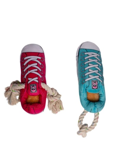 Pink and Blue - Squeaking Comfort Plush Sneaker Dog Toy Set