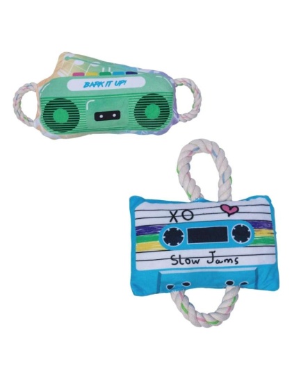 Cassette Tape & Boom Box - Old School Plush Dog Toy Combo