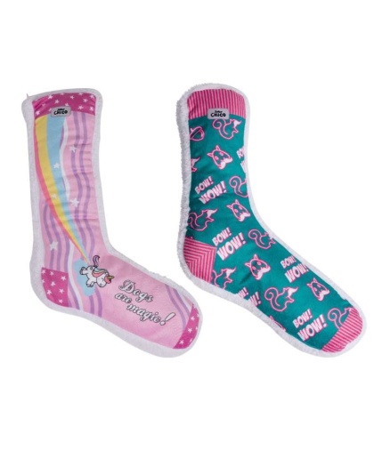 Unicorn and Squirrel - Squeaking Comfort Plush Dog Toy Stocking Style Sock Combo