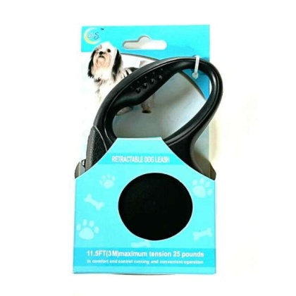 Retractable Dog Pet Leash 11.5ft (3m) Maximum Tension 25 Lbs Black Color