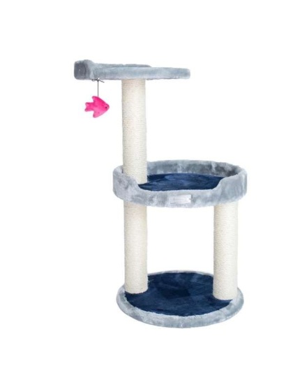 3 Level Real Wood Cat scratcher, x2905, Gray W Plush Perch