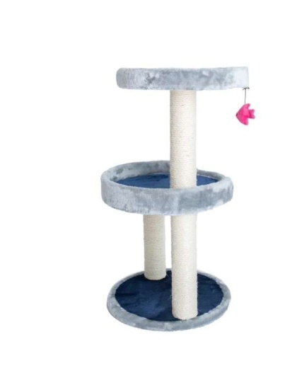 3 Level Real Wood Cat scratcher, x2905, Gray W Plush Perch
