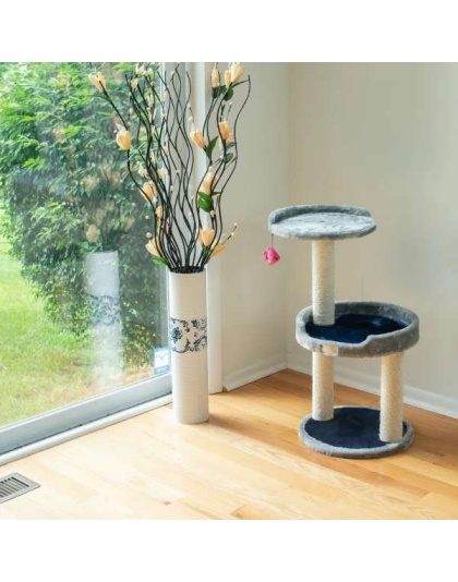 3 Level Real Wood Cat scratcher, x2905, Gray W Plush Perch