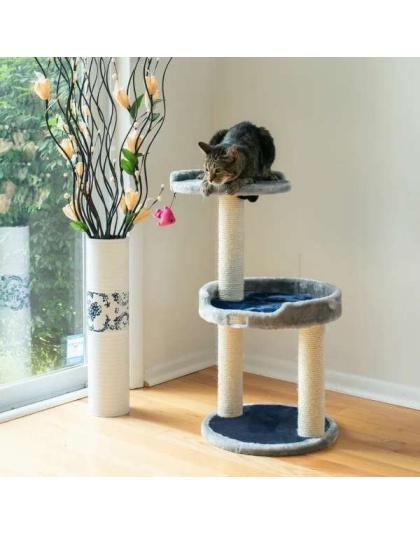 3 Level Real Wood Cat scratcher, x2905, Gray W Plush Perch